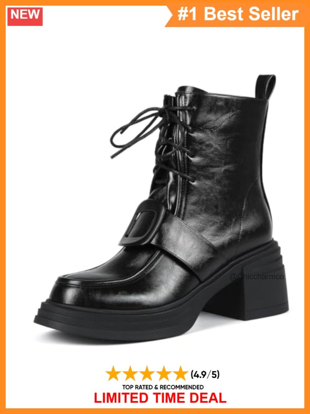 Faux Leather Combat Ankle Boots Chunky Platform Lace Up